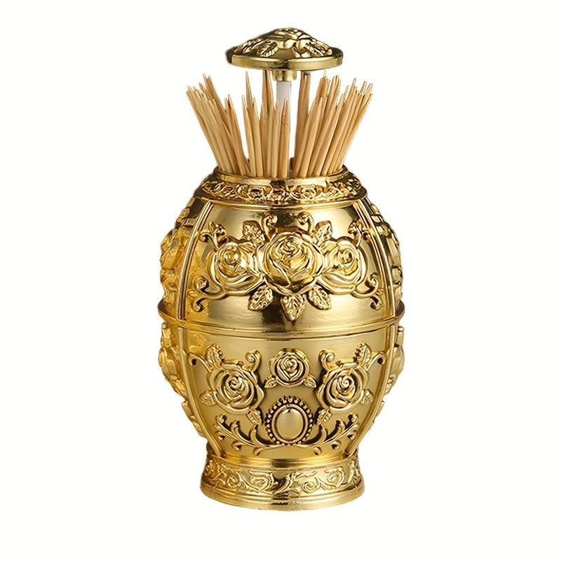 1pc European Style Silvery Automatic Pressing Toothpick Bucket Floral Relief Design Plastic Toothpick Holder Home Living Room Dining Room Decoration - Image 5