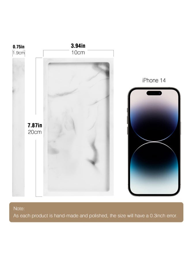 هومستر منظّم صينية السيليكون، صينية الغنيمة في الحمام، صينية التخزين المناسبة في الحمام، تقليد نمط الرخام المجوهرات التجميلية العرض صينية مزخرفة، لوحة راتنج مستقيمة حامل المجوهرات للأنسجة، شموع، صابون، مناشف، نبات، إلخ، لون الرخام الأبيض، 20*10*1.8 سم - Image 3