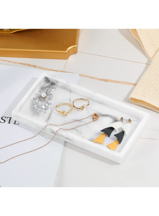 هومستر منظّم صينية السيليكون، صينية الغنيمة في الحمام، صينية التخزين المناسبة في الحمام، تقليد نمط الرخام المجوهرات التجميلية العرض صينية مزخرفة، لوحة راتنج مستقيمة حامل المجوهرات للأنسجة، شموع، صابون، مناشف، نبات، إلخ، لون الرخام الأبيض، 20*10*1.8 سم - Image 4