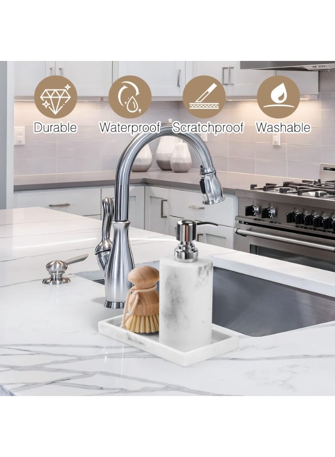 هومستر منظّم صينية السيليكون، صينية الغنيمة في الحمام، صينية التخزين المناسبة في الحمام، تقليد نمط الرخام المجوهرات التجميلية العرض صينية مزخرفة، لوحة راتنج مستقيمة حامل المجوهرات للأنسجة، شموع، صابون، مناشف، نبات، إلخ، لون الرخام الأبيض، 20*10*1.8 سم - Image 2