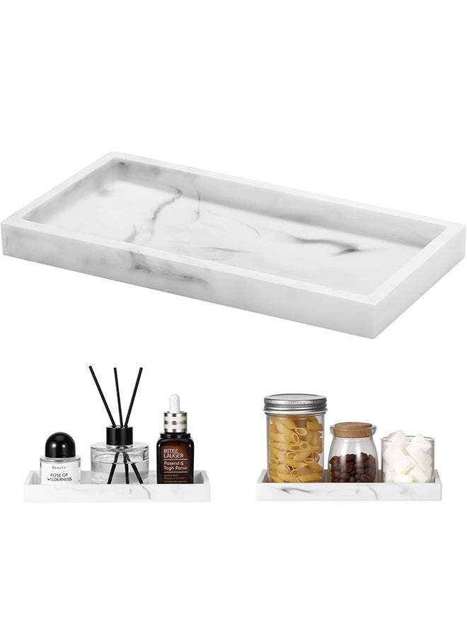 HOMESTAR Silicone Bathroom Tray, Countertop Organizer, Bathroom Convenient Storage Tray, White Marble, Cosmetic Jewelry Display Decorative Tray, Resin Tray Plate Jewelry Holder For Tissues, Candles, Soap, Towel, Plant, etc, White Marble Color , 20x10x1.8 cm - Image 1