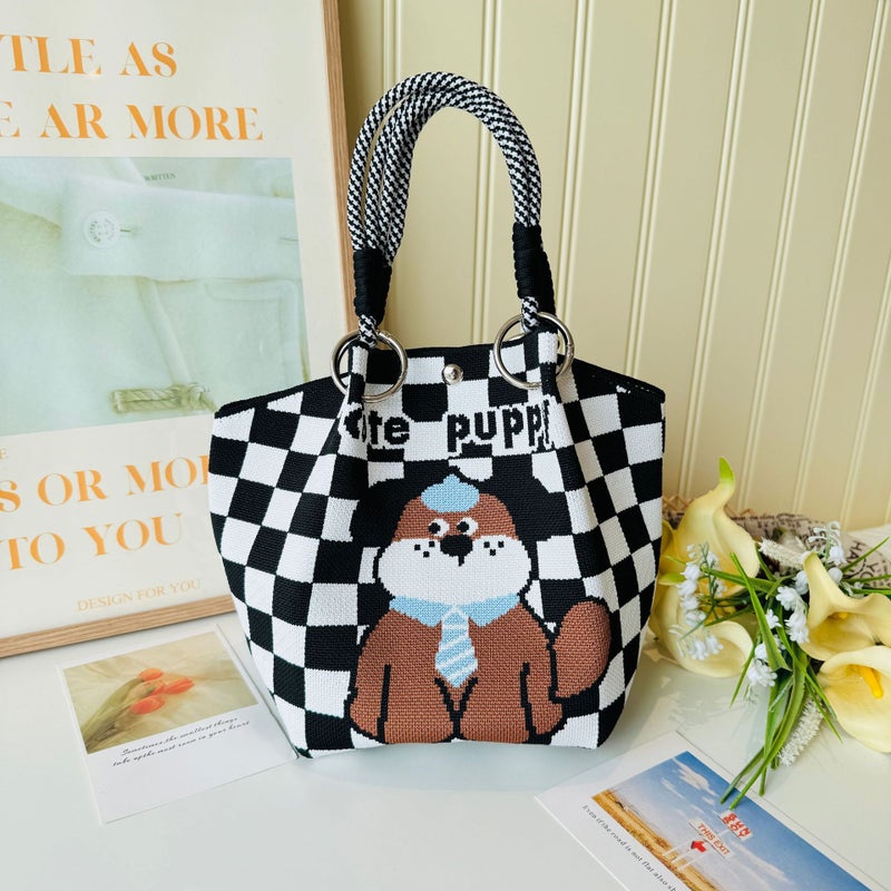 New Korean Style Flower Knitted Bucket Bag Travel Hand Bag All-Match Handbag Commuter Portable - Image 1