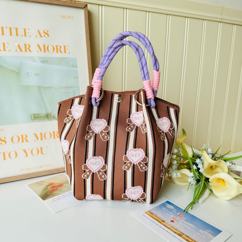 New Korean Style Flower Knitted Bucket Bag Travel Hand Bag All-Match Handbag Commuter Portable - Image 4