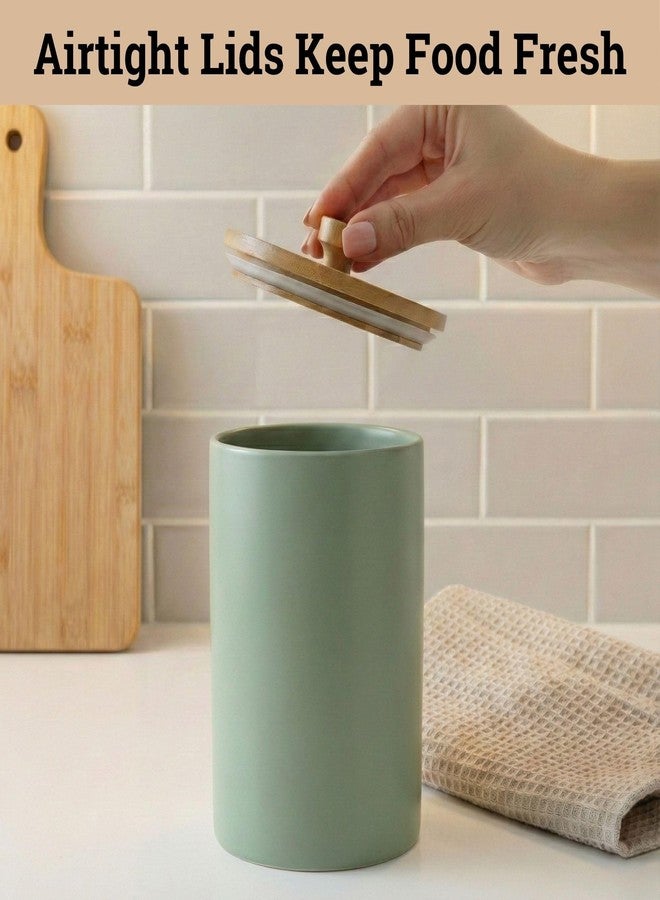 HB Design Co. Ceramic Kitchen Canisters for Countertop Set of 3 with Airtight Bamboo Lids - Sage Kitchen Canisters with Airtight Lids - Flour Sugar Canister Set - Flour and Sugar Containers Farmhouse - Coffee Jar - Image 4