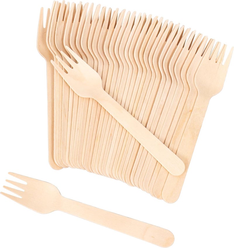 UREVO 100 Pack Disposable Wooden Forks - Eco-Friendly & Biodegradable, 160mm - Image 1