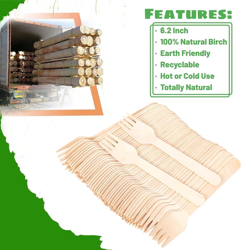 UREVO 100 Pack Disposable Wooden Forks - Eco-Friendly & Biodegradable, 160mm - Image 3