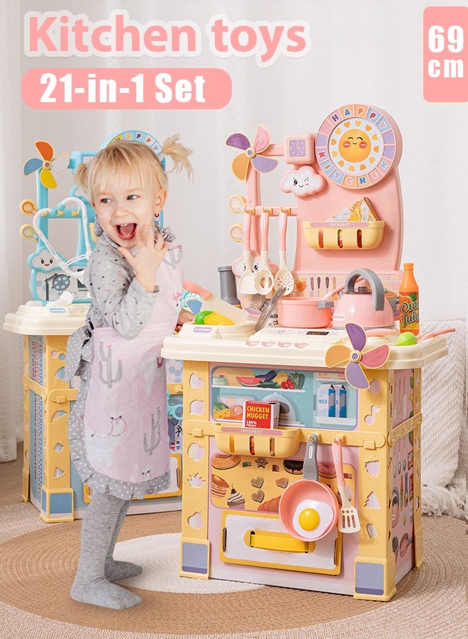 69cm kitchen toys,Kitchen toy set,Kitchen pretend game role-playing,Kid Food Kitchen,Kitchen & Food,Children's Home Simulation Mini Kitchen Toy Cooking,Suitable for boys and girls as holiday gifts(pink)  - Image 1