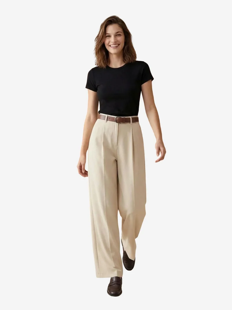 ماي فاشن MY FASHION High Waist Pleated Wide Leg Trousers