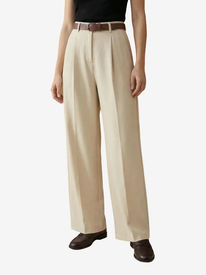 ماي فاشن MY FASHION High Waist Pleated Wide Leg Trousers