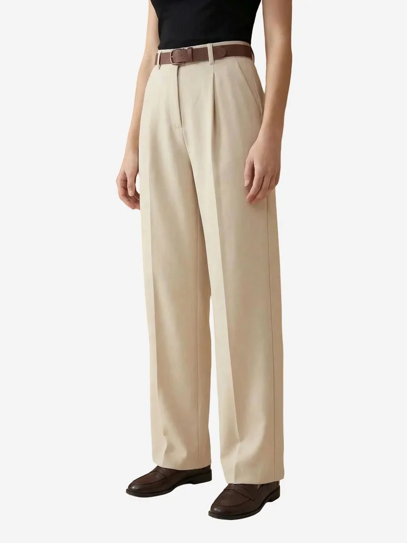 My Fashion Stone Natural MY FASHION High Waist Pleated Wide Leg Trousers for Women | Best Price UAE