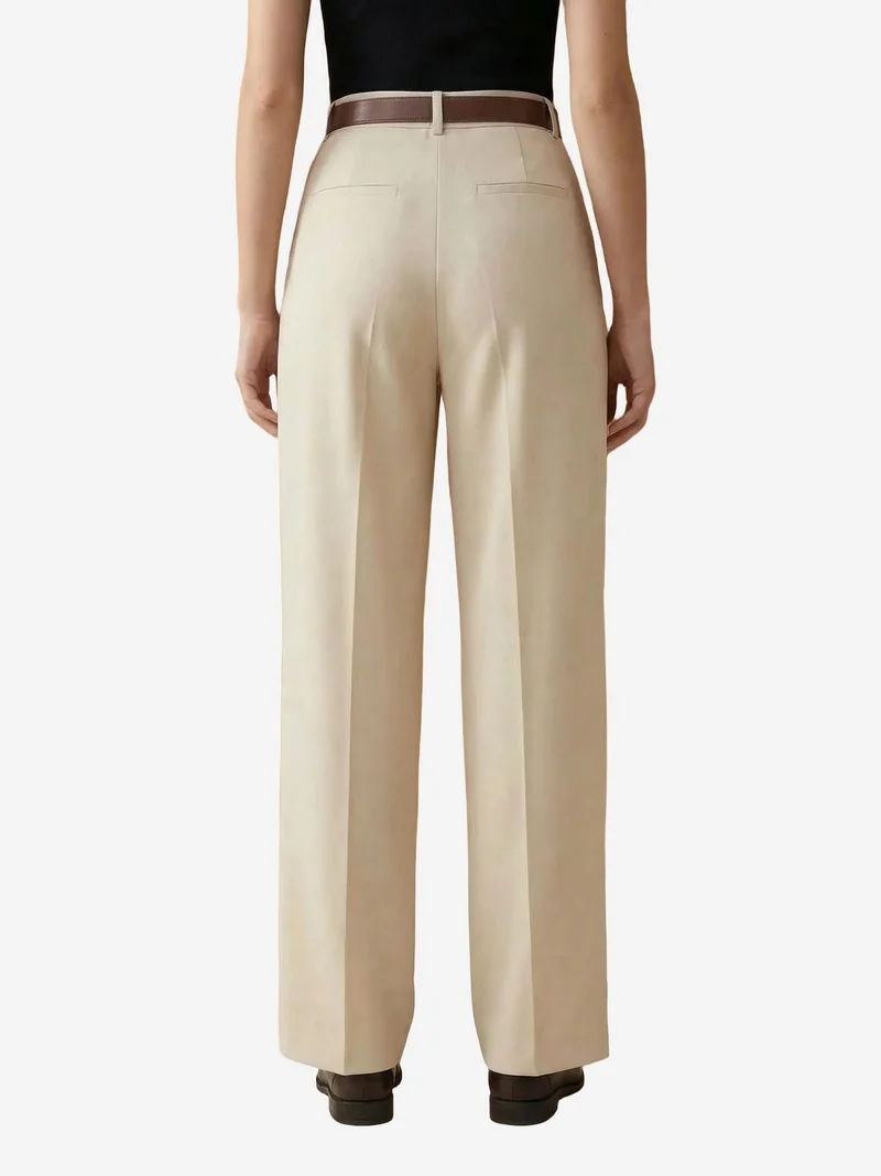 My Fashion Stone Natural MY FASHION High Waist Pleated Wide Leg Trousers for Women | Best Price UAE