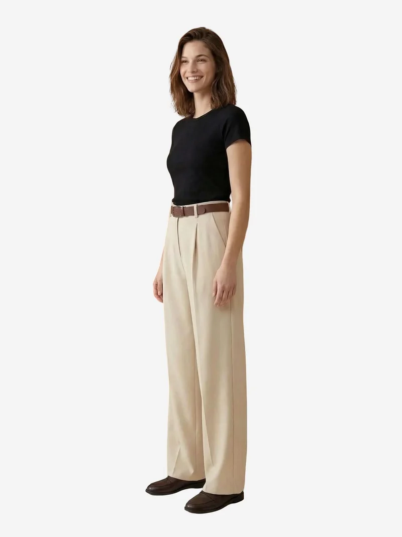 My Fashion Stone Natural MY FASHION High Waist Pleated Wide Leg Trousers for Women | Best Price UAE