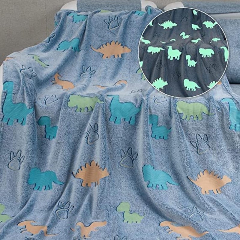 kunya Blankets for Kids Glow in The Dark Blanket for Kids Light Weight Soft Cozy All Season Blankets for Baby Boys Girls Dinosaur Small