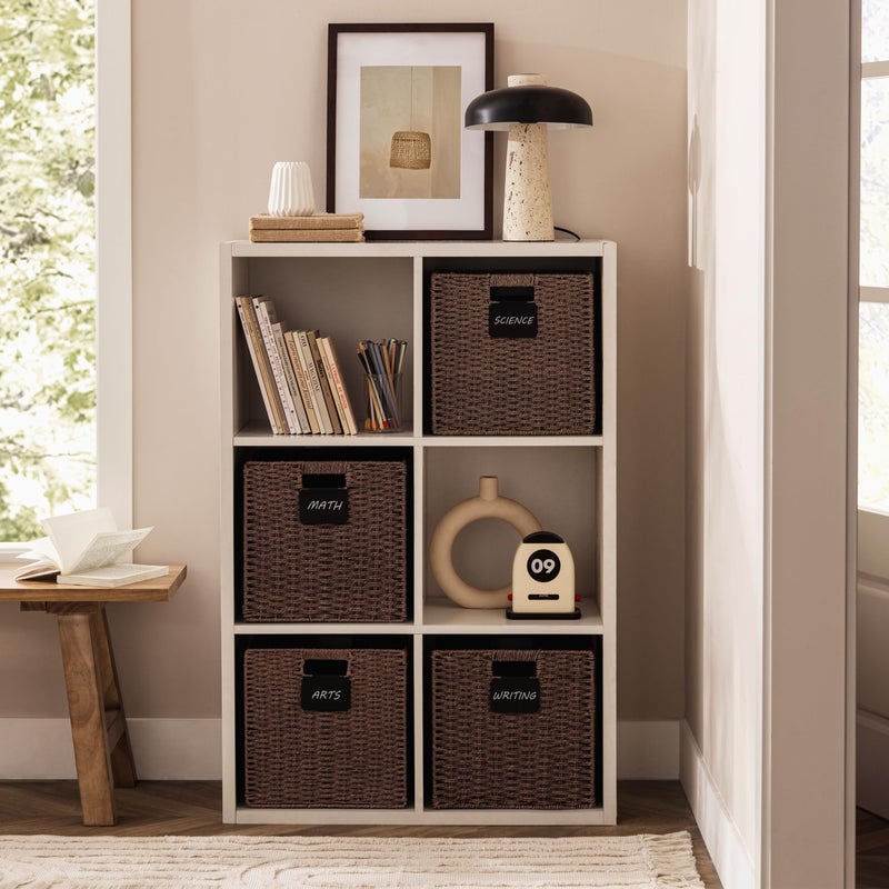 UBBCARE 4 Pack Wicker Basket, 13Ã—13 Storage Cubes with Label, Foldable Cube Storage Bin with Handle, Square Storage Basket for Shelves, Woven Paper Rope Basket for Organizing, Brown - Image 5