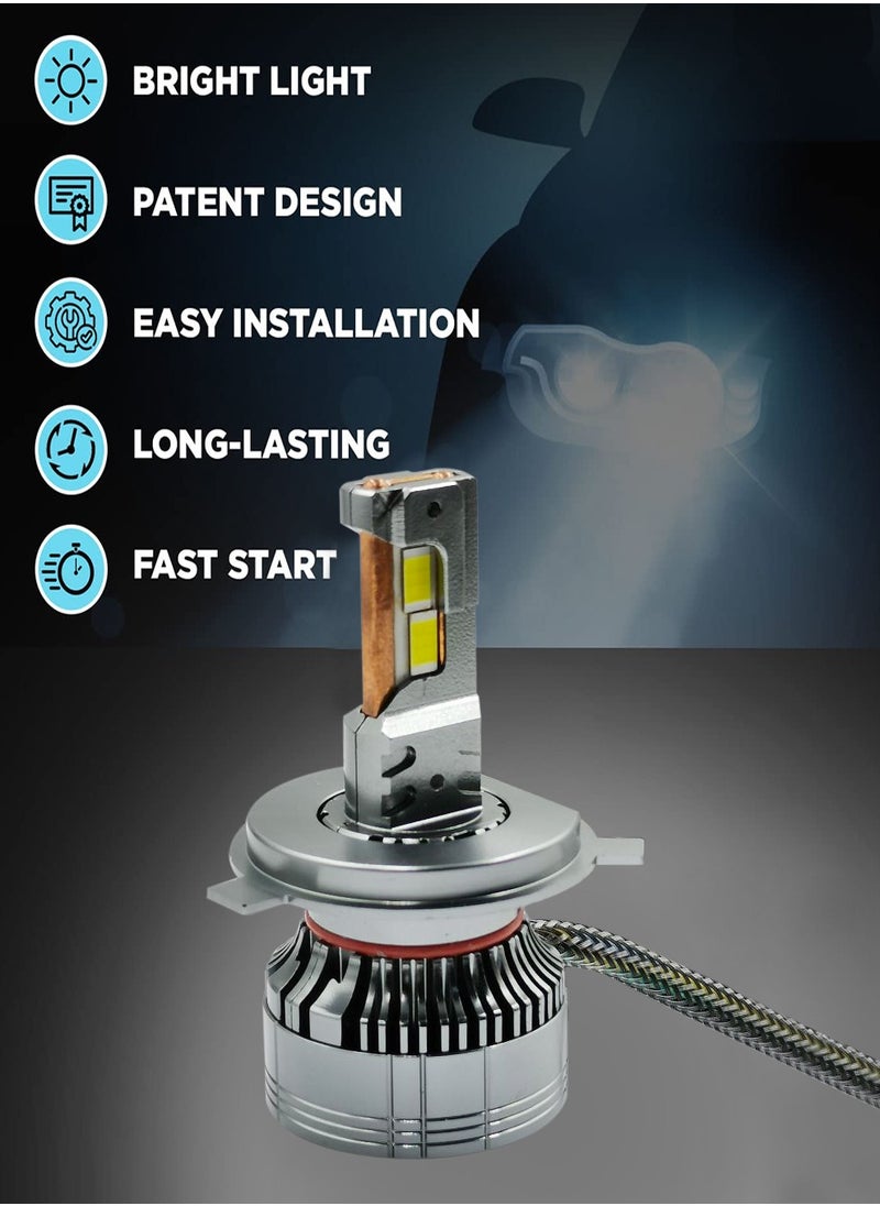 100Miles Car LED Head Light H4 75W 12000LM 6500K Car LED Headlight With Cooling Fan System - 100 Miles  - Image 2