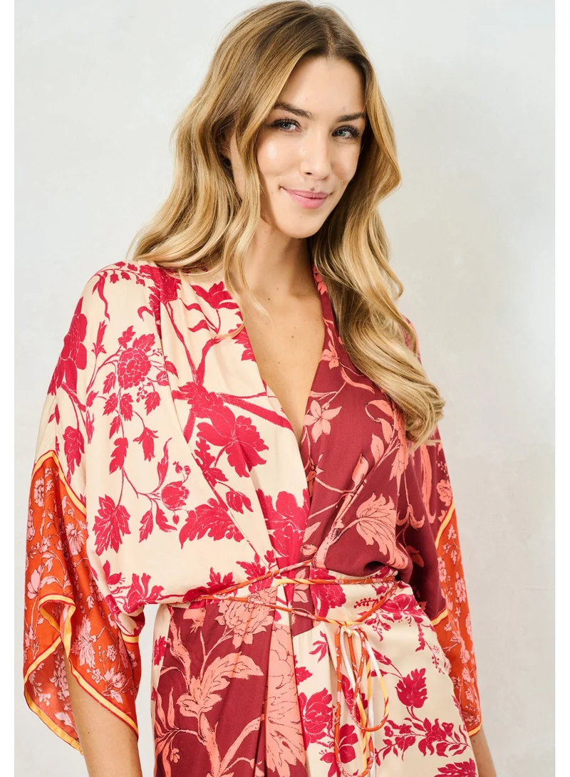 Hope & Ivy  Kimono Sleeve Adjustable Tie Waist Midi Dress with Front Split for Women | Best Price UAE