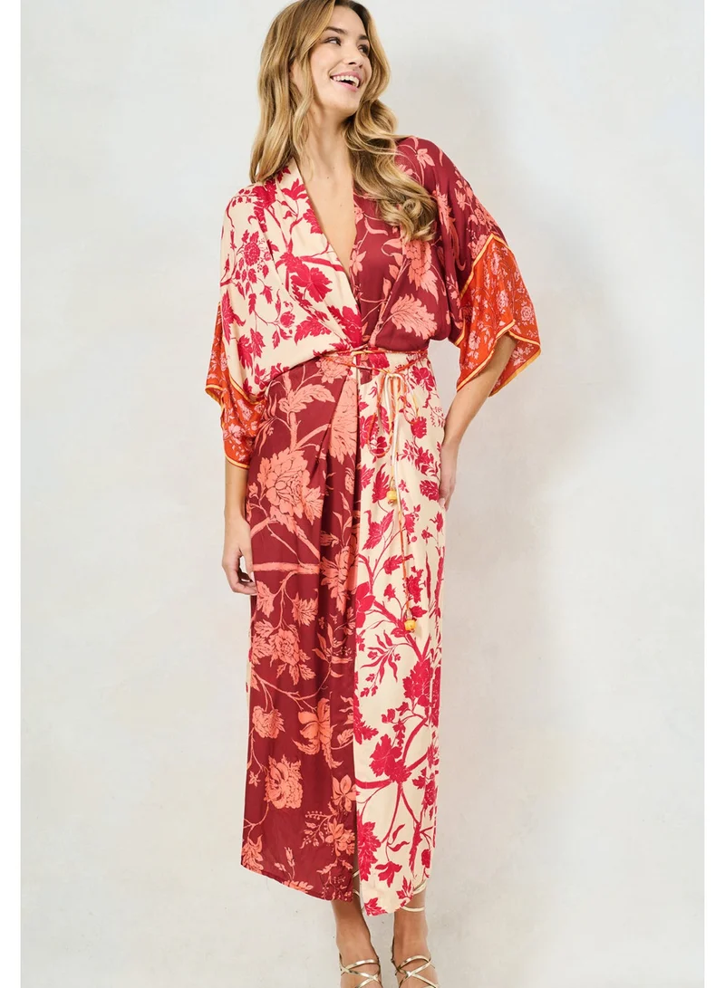 Hope & Ivy  Kimono Sleeve Adjustable Tie Waist Midi Dress with Front Split for Women | Best Price UAE