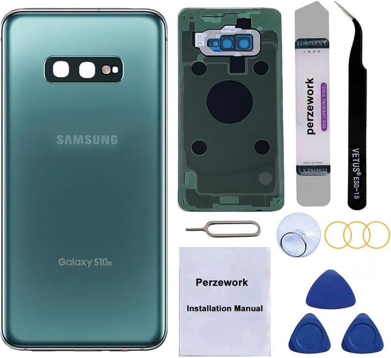 Perzework استبدال زجاج خلفي لجهاز سامسونج جالاكسي S10+ بلس 6.4 بوصة مع مجموعة أدوات الإصلاح ومواد لاصقة مثبتة مسبقًا (أخضر قوس قزح) - Image 1
