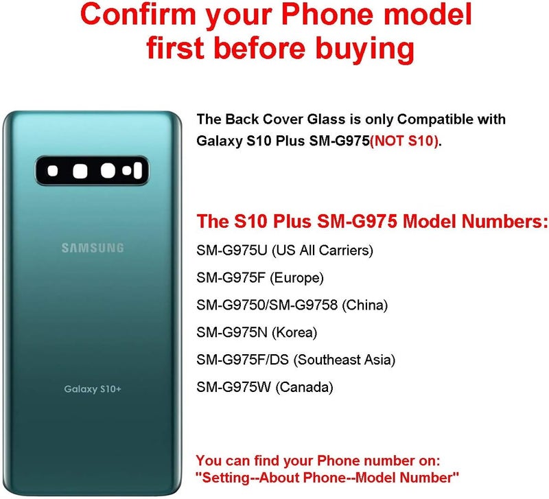Perzework استبدال زجاج خلفي لجهاز سامسونج جالاكسي S10+ بلس 6.4 بوصة مع مجموعة أدوات الإصلاح ومواد لاصقة مثبتة مسبقًا (أخضر قوس قزح) - Image 5
