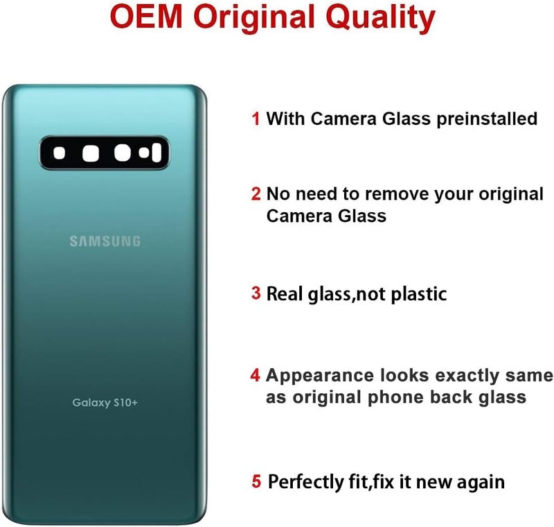 Perzework استبدال زجاج خلفي لجهاز سامسونج جالاكسي S10+ بلس 6.4 بوصة مع مجموعة أدوات الإصلاح ومواد لاصقة مثبتة مسبقًا (أخضر قوس قزح) - Image 2