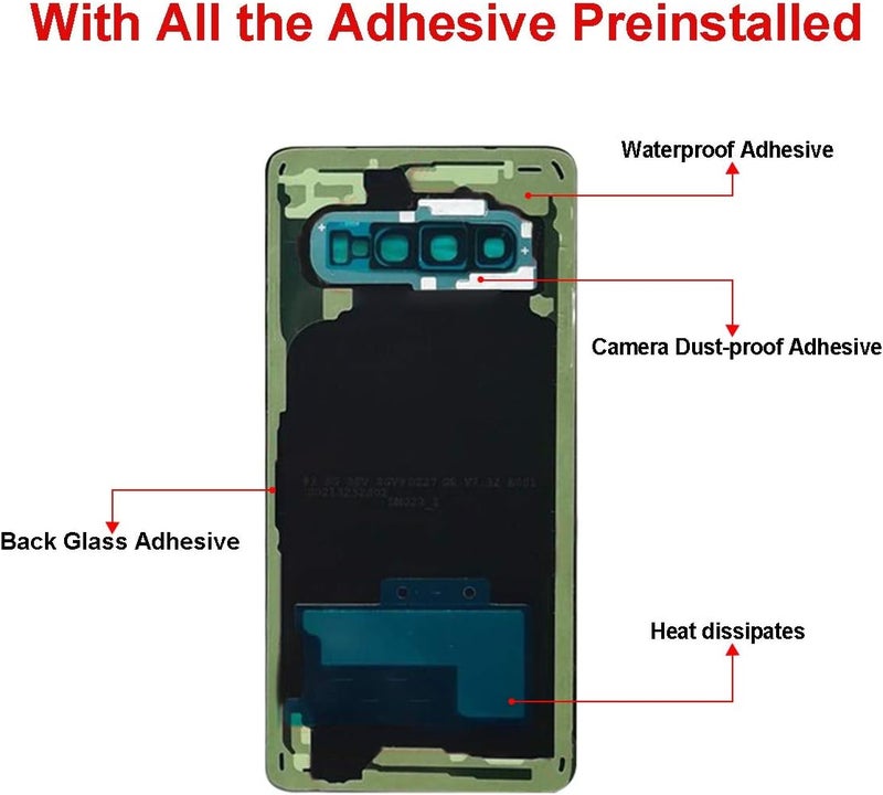 Perzework استبدال زجاج خلفي لجهاز سامسونج جالاكسي S10+ بلس 6.4 بوصة مع مجموعة أدوات الإصلاح ومواد لاصقة مثبتة مسبقًا (أخضر قوس قزح) - Image 3