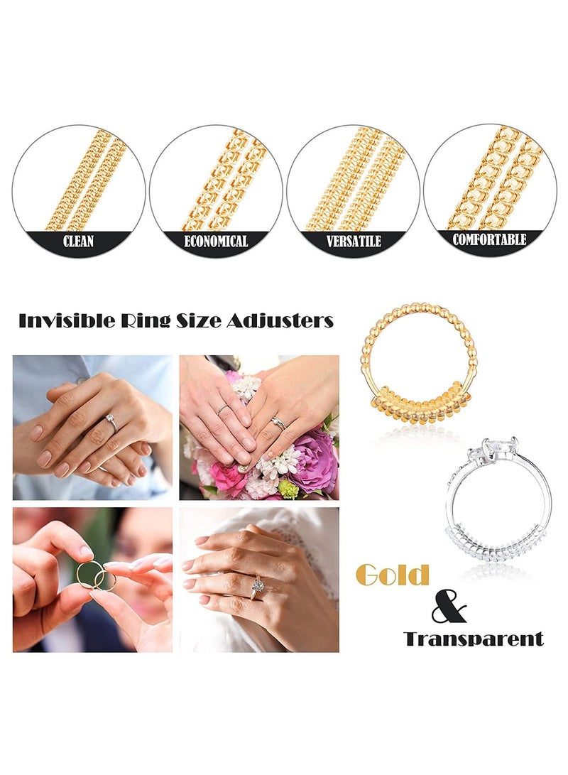 16 قطعة من أدوات ضبط حجم الخاتم غير المرئية مع قماش تلميع المجوهرات (شفاف ، ذهبي) - Image 4