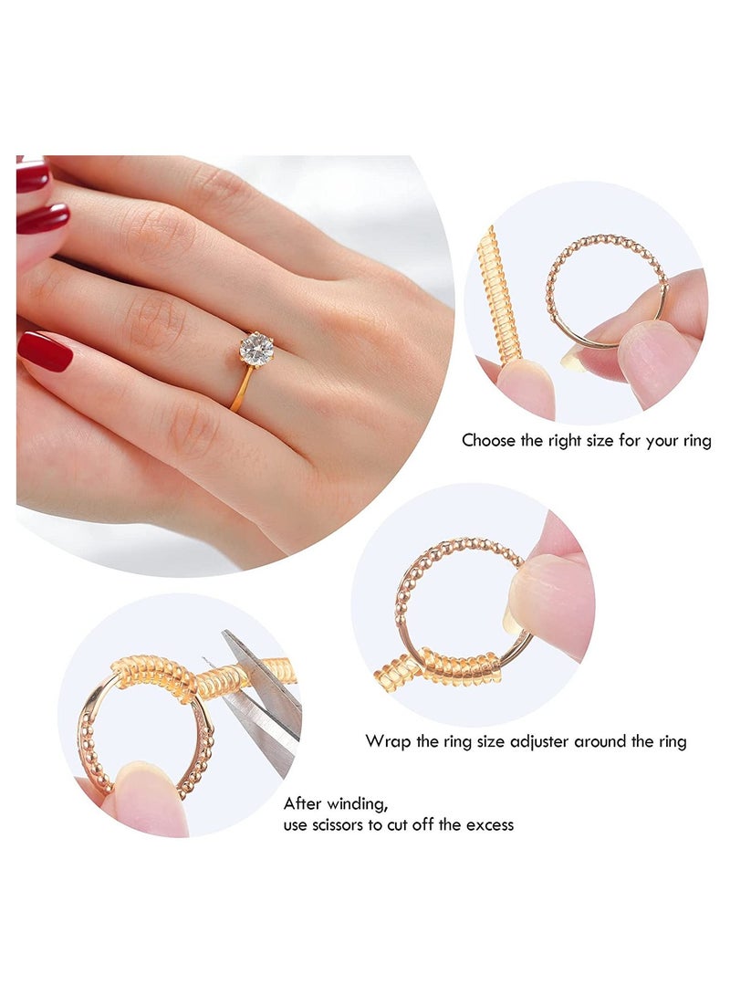 16 قطعة من أدوات ضبط حجم الخاتم غير المرئية مع قماش تلميع المجوهرات (شفاف ، ذهبي) - Image 2