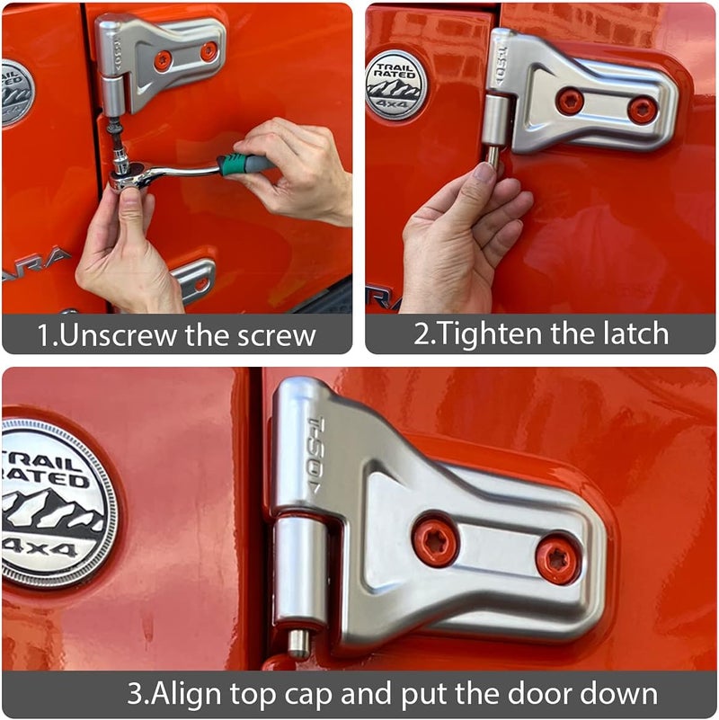 Bentolin Stainless Steel Door Hinge Pin Guides for Jeep Wrangler (1997-2021) - 8 Pcs - Image 4