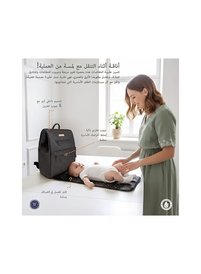 نيوبريز حقيبة ظهر ريلو للحفاضات من نيو بريز، ٧ قطع مع حصيرة تغيير الحفاضات، وحقيبة مبللة، وأكياس - رمادي غامق - Image 3