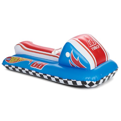 FUNBOY Hot Wheels 50 Kids Inflatable Skimobile Winter Snow Sled 12 Riders with Grooved Rubber Base Tracks 2 Handles and Hand Pull Rope - Image 1