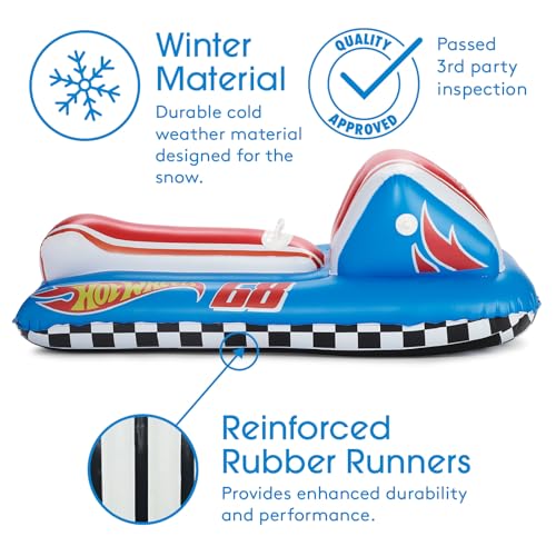 FUNBOY Hot Wheels 50 Kids Inflatable Skimobile Winter Snow Sled 12 Riders with Grooved Rubber Base Tracks 2 Handles and Hand Pull Rope - Image 3