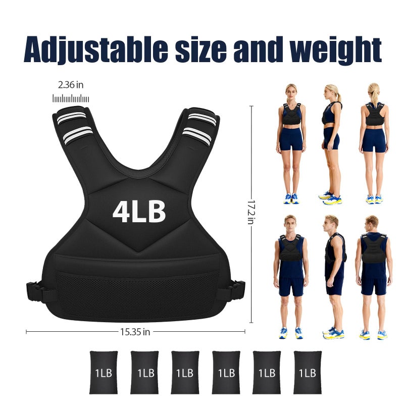 Adjustable Weighted Vest for Women Men, 4-10lb Vest with 6 Ironsand Weights, Weight Vest with Reflective Strip for Running, Walking, Exercise, Strength Training - Image 3