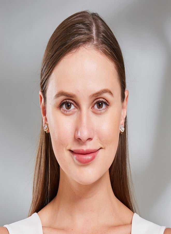 يوكول أقراط YOQUCOL لامعة مرصعة بكريستال الزركونيا المكعب 8 مم، أقراط دائرية ذهبية بدون ثقب للنساء والفتيات، 8 مم، أحجار الراين الكريستالية، زركونيا مكعبة - Image 3