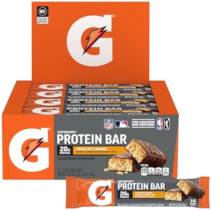 Gatorade Whey Protein Bars, Chocolate Caramel, 2.8 oz bars (Pack of 12, 20g of protein per bar) - Image 1