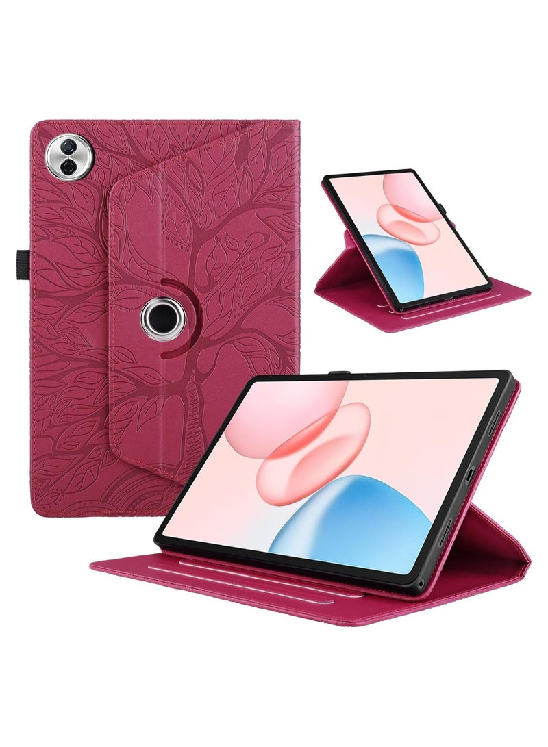 VKL Case Compatible with Honor Pad 10 12.1 inch 2025, 360 Degree Rotating Stand PU Leather Flip Folio Tablet Case Tree of Life Embossed Shell Shockproof Cover (Red) - Image 1