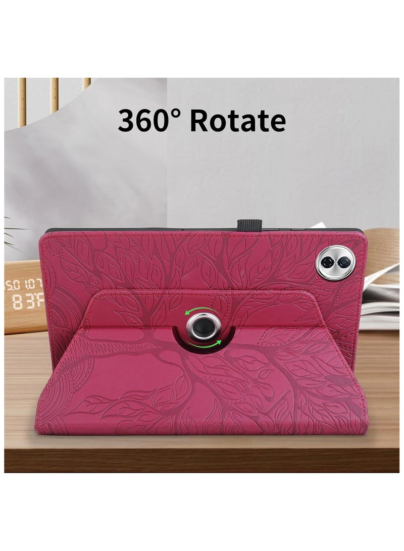 VKL Case Compatible with Honor Pad 10 12.1 inch 2025, 360 Degree Rotating Stand PU Leather Flip Folio Tablet Case Tree of Life Embossed Shell Shockproof Cover (Red) - Image 2