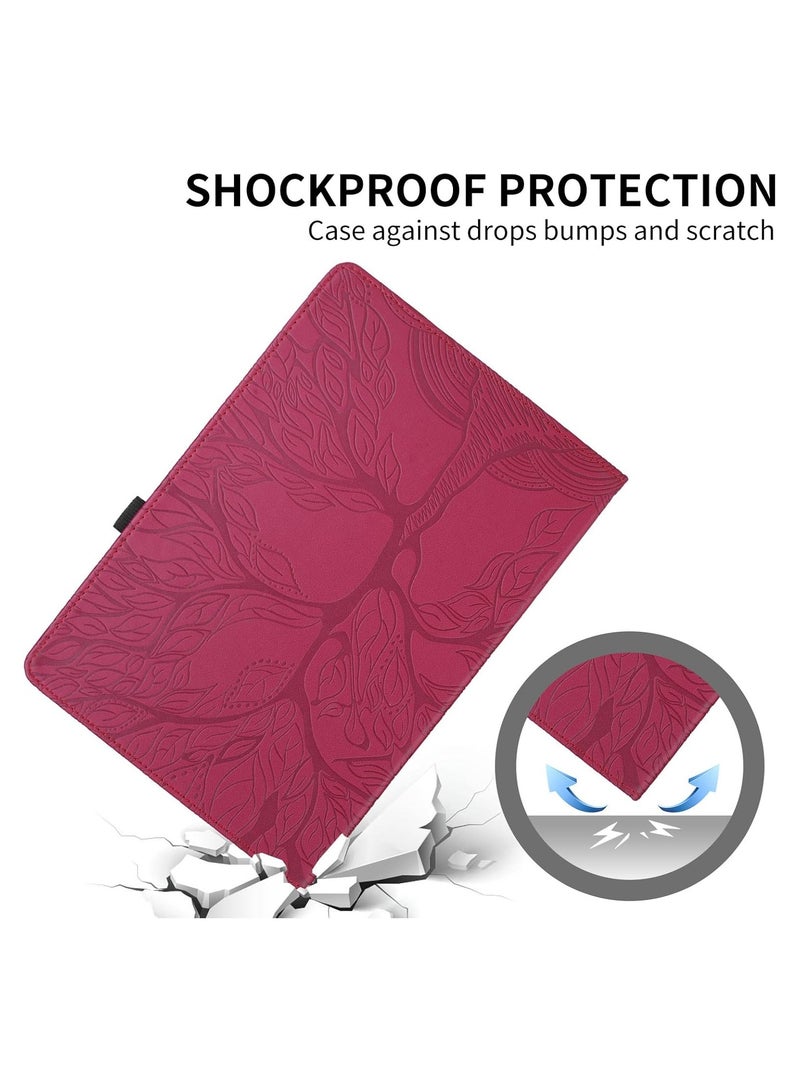 VKL Case Compatible with Honor Pad 10 12.1 inch 2025, 360 Degree Rotating Stand PU Leather Flip Folio Tablet Case Tree of Life Embossed Shell Shockproof Cover (Red) - Image 4