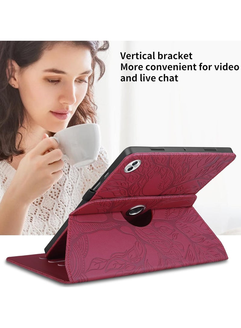 VKL Case Compatible with Honor Pad 10 12.1 inch 2025, 360 Degree Rotating Stand PU Leather Flip Folio Tablet Case Tree of Life Embossed Shell Shockproof Cover (Red) - Image 3
