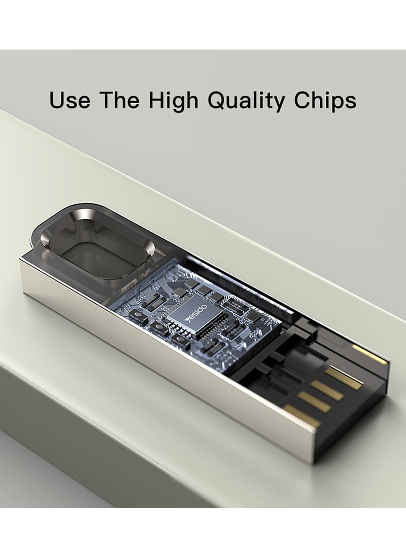 Yesido - FL13 Metal Fast Data 128GB USB2.0 U Disk USB Flash Disk Silver - Image 1