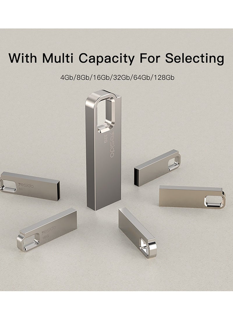 Yesido - FL13 Metal Fast Data 128GB USB2.0 U Disk USB Flash Disk Silver - Image 1
