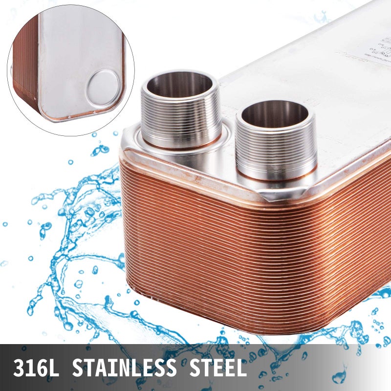 BestEquip Heat Exchanger 3"x7.5" 40 Plates Brazed Plate Heat Exchanger 316L 3/4" MPT Heat Exchanger B3-12A Beer Wort Chiller for Hydronic Heating - Image 4