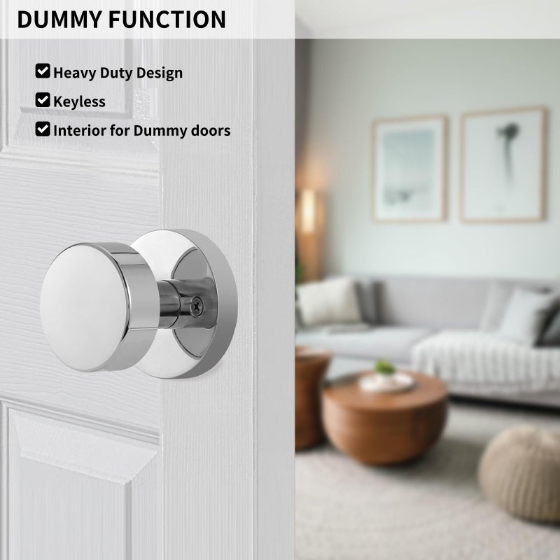 Naubea 2 Pack Polished Chrome Dummy Door Knobs Interior, Modern Round Dummy Door Handles For Closets And Hallway - Image 3