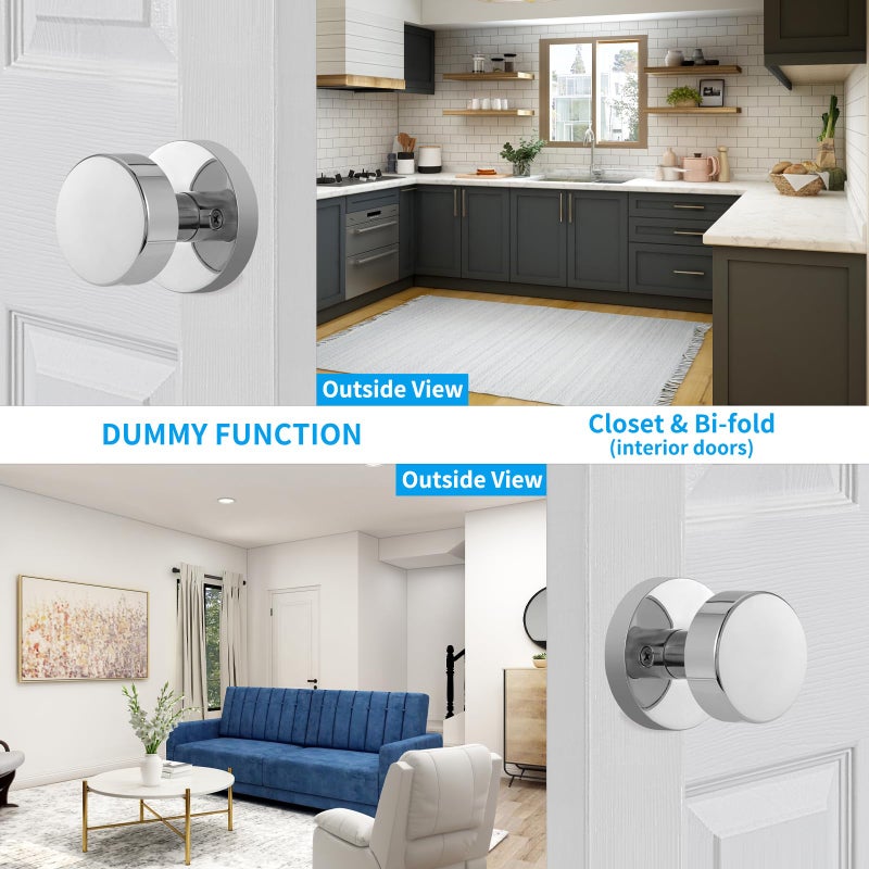 Naubea 2 Pack Polished Chrome Dummy Door Knobs Interior, Modern Round Dummy Door Handles For Closets And Hallway - Image 2