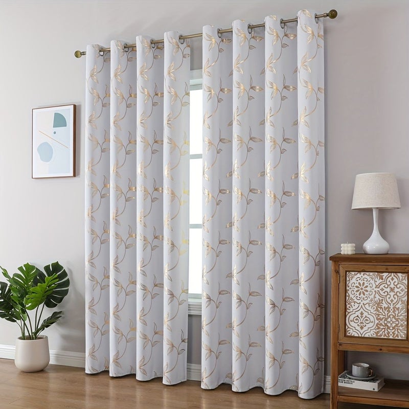 Rice Golden Gilded Blackout Curtain Thermal Insulated Room Darkening Decor - Image 2
