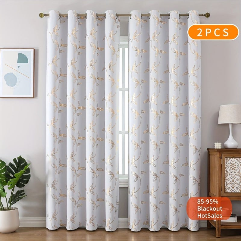 Rice Golden Gilded Blackout Curtain Thermal Insulated Room Darkening Decor - Image 1