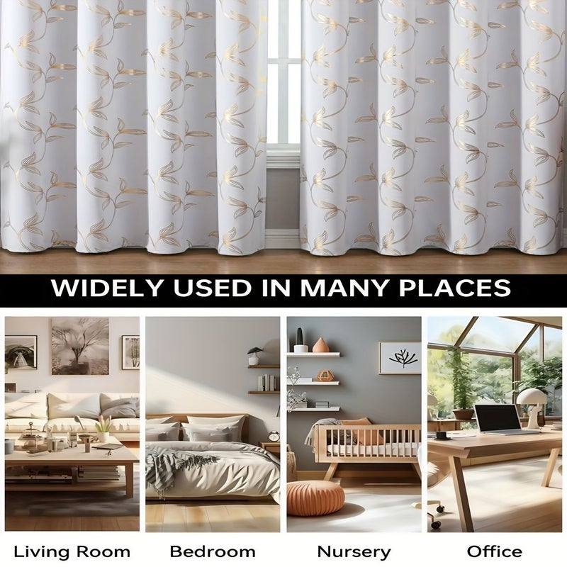 Rice Golden Gilded Blackout Curtain Thermal Insulated Room Darkening Decor - Image 4