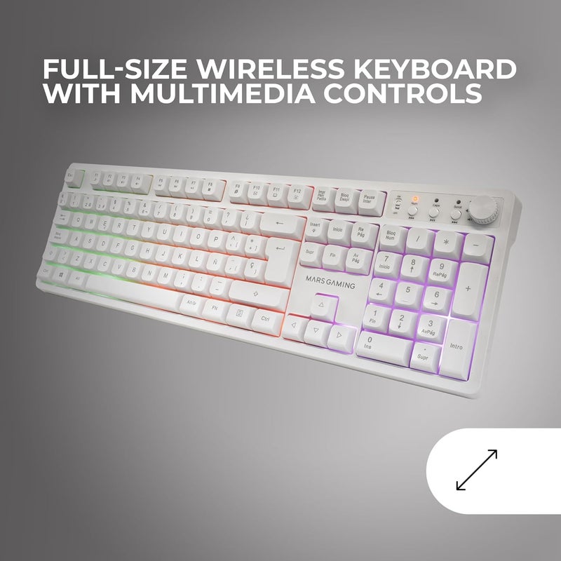 مارس_جيمنج مارس جيمنج MCPWX، مجموعة ألعاب لاسلكية، تقنية DualPro Link 2.4GPRO، لوحة مفاتيح FRGB كاملة مع تحكم وسائط متعددة + ماوس RGB 3200DPI + حصيرة مانعة للانزلاق 360x260 مم، أبيض، فرنسي - Image 3