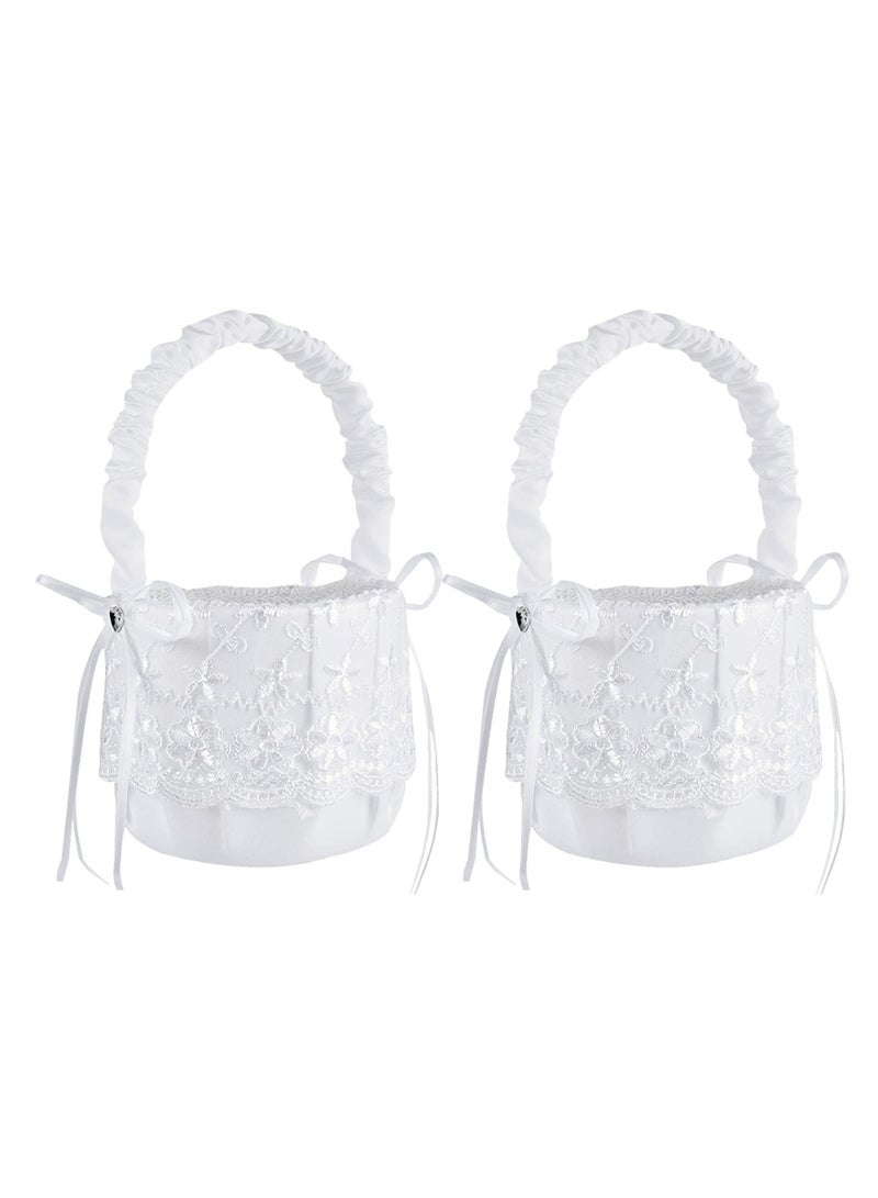 كابتن تيك 2 Pack White Flower Girl Basket Wedding Basket for Flower Girls  Satin Flower Girl Basket - Image 1