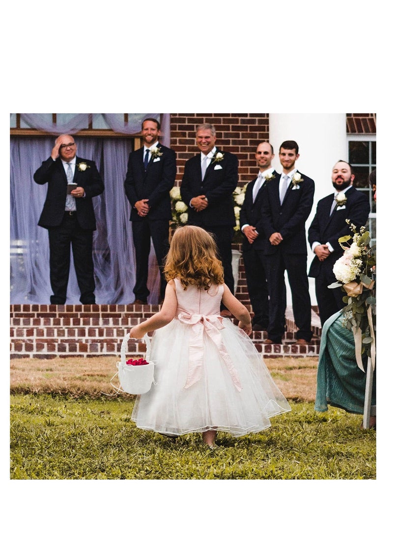 كابتن تيك 2 Pack White Flower Girl Basket Wedding Basket for Flower Girls  Satin Flower Girl Basket - Image 2