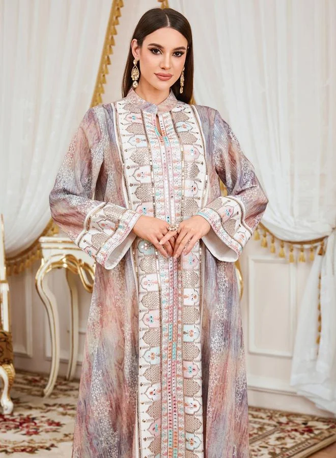 Take Two  Women Sequin Embroidered Panel Notch Neck Jalabiya for Women | Best Price UAE